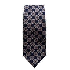 Mark Pomerantz Tie Navy Floral Medallion Silk 7 Fold Untipped Hand Rolled Italy